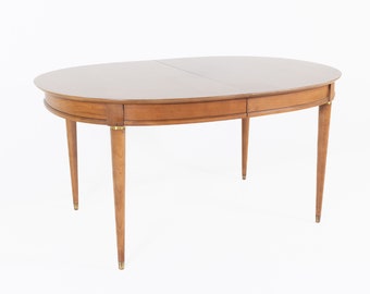 Lane 1st Edition Mid Century Cherry and Brass Expanding Dining Table with 3 Leaves - mcm
