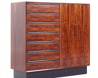 Westnofa Mid Century Danish Rosewood 14 Drawer Armoire Gentleman's Chest Highboy Dresser - mcm
