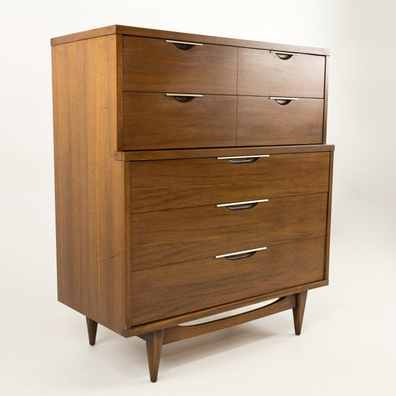 Kent Coffey Tableau Mid Century Modern Walnut And Brass Etsy