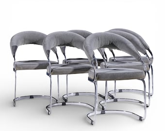 Giotto Stoppino for Kartell Mid Century Italian Chrome Cantilever Dining Chairs - Set of 6