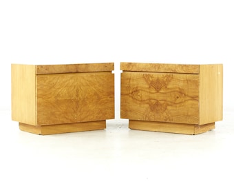 Milo Baughman Style Lane Mid Century Burlwood Nightstands - Pair - mcm