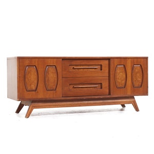 Young Manufacturing Mid Century Walnut and Burlwood Credenza and Hutch mcm image 4
