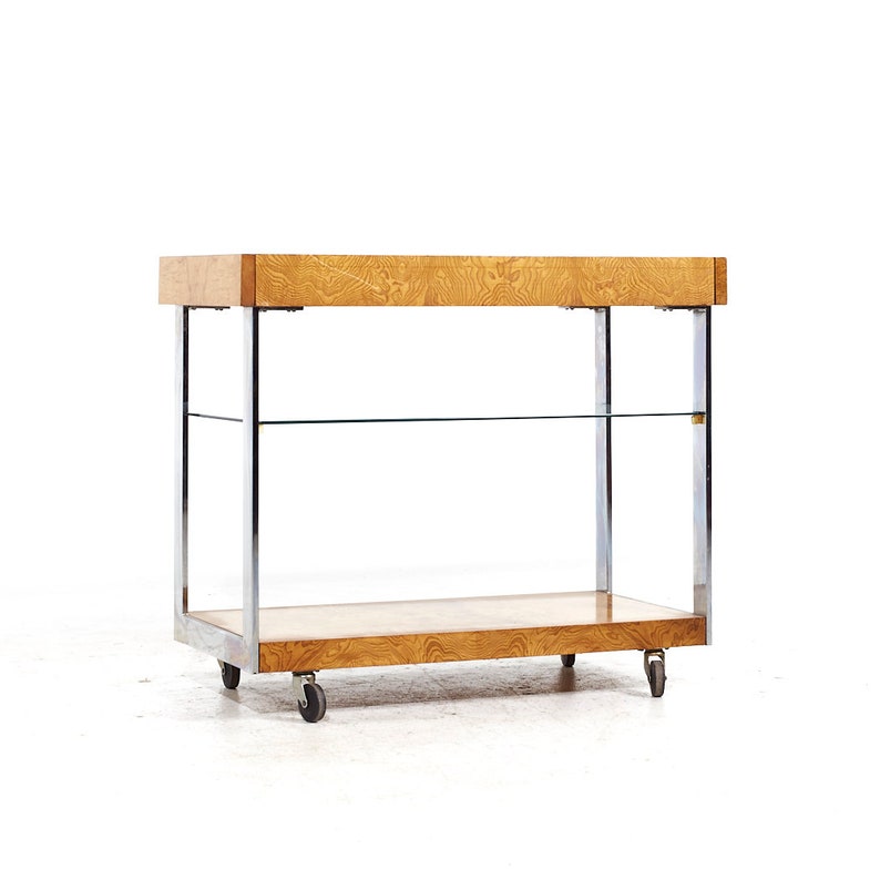 Lane Mid Century Burlwood and Chrome Serving Bar Cart mcm image 1