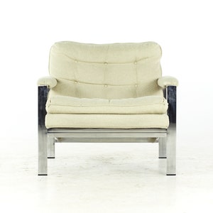 Milo Baughman Style Mid Century Italian Flatbar Lounge Chairs Pair mcm image 5