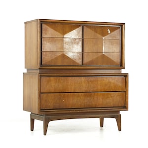 United Diamond Mid Century Walnut Highboy Dresser mcm image 1