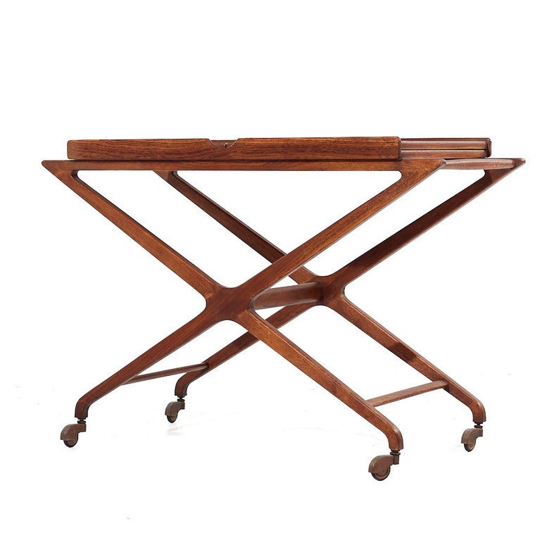 Tomlinson Sophisticate Mid Century Walnut Expanding Bar Cart mcm image 3