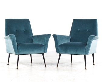 Marco Zanuso Style Mid Century Italian Lounge Chairs - Pair - mcm