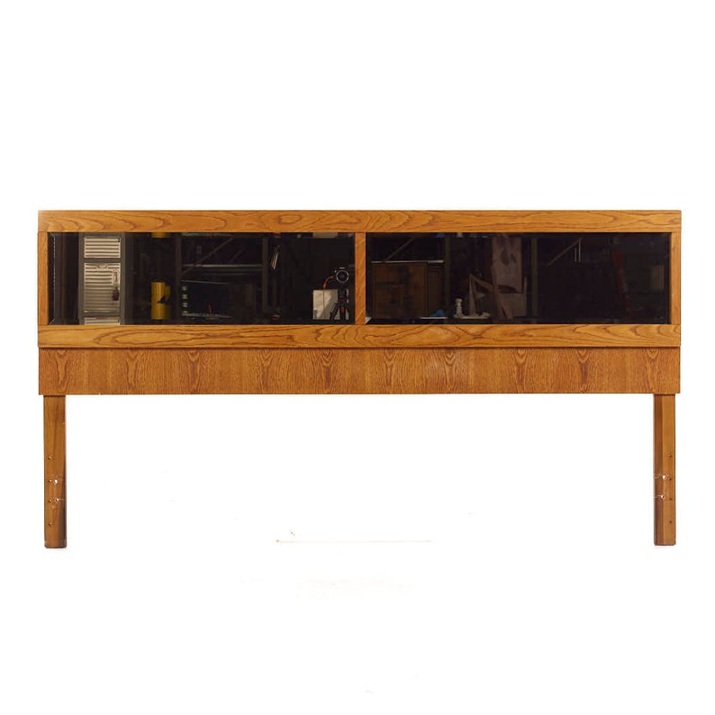 Lane Staccato Brutalist Mid Century Oak and Mirror King Headboard mcm image 2