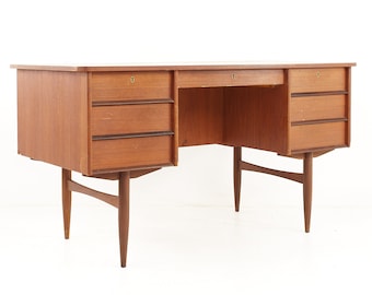 Maurice Villency Style Mid Century Teak Desk with Bookcase Front - mcm