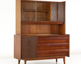 Lane First Edition Mid Century Walnut Buffet and Hutch - mcm