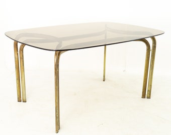 Milo Baughman Style Mid Century Brass and Glass Dining Table - mcm