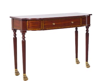 Maitland Smith French Empire Mahogany and Brass Paw Demilune Entry Console