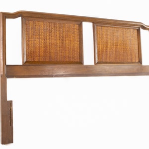 United Furniture Mid Century Walnut and Cane Queen Headboard mcm image 1