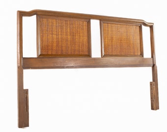United Furniture Mid Century Walnut and Cane Queen Headboard - mcm