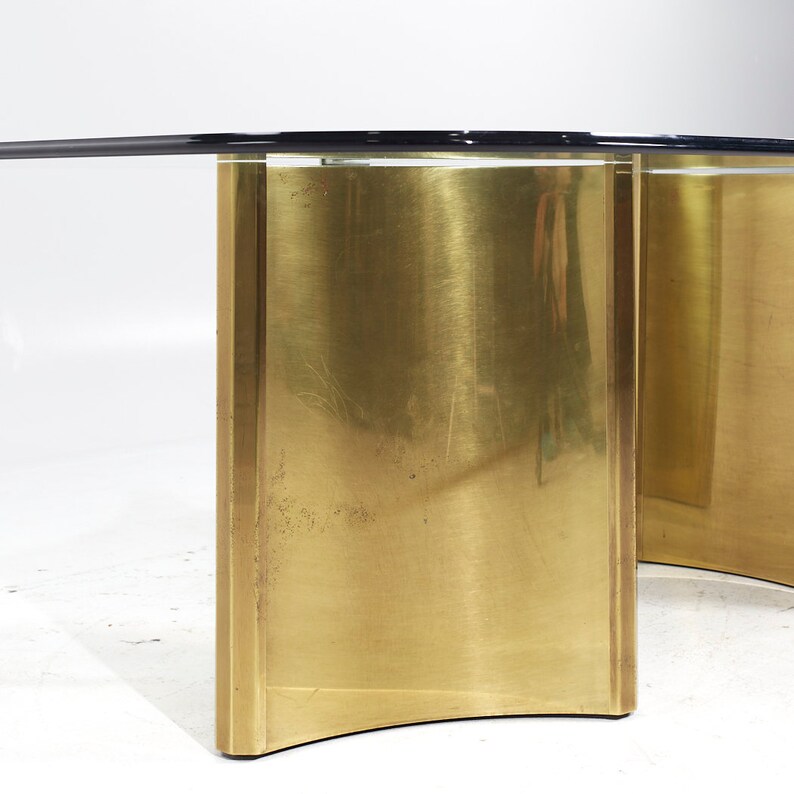 Mastercraft Mid Century Brass and Glass Pedestal Table mcm image 4