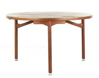 Jens Risom Mid Century Dining Table Walnut with 3 Legs - mcm