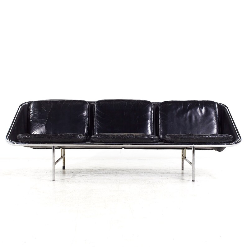 George Nelson for Herman Miller Mid Century Leather and Chrome Sling Sofa mcm image 2
