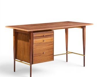 Paul McCobb for Calvin Mid Century Mahogany and Brass Desk - mcm
