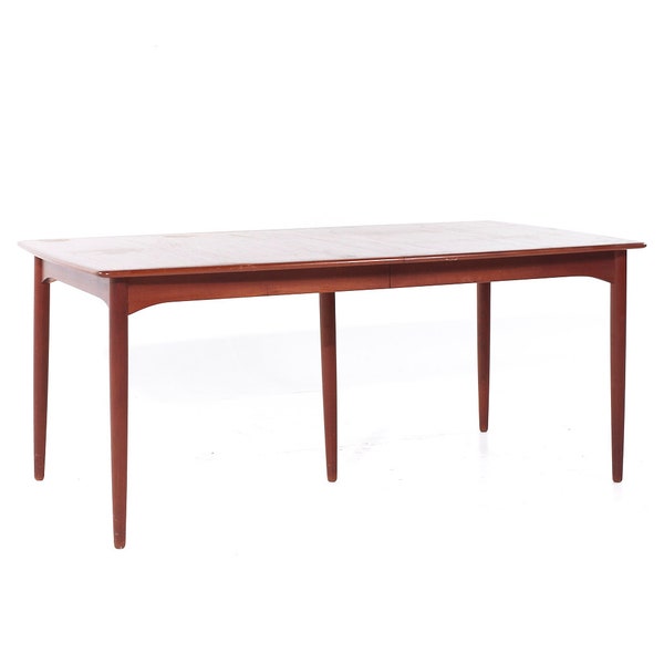 Erik Buch for Povl Dinesen Mid Century Danish Teak Expanding Hidden Leaf Dining Table with 2 Leaves - mcm