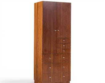 Directional Mid Century Walnut and Chrome Armoire Dresser - mcm