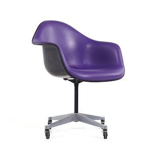 Eames for Herman Miller Mid Century Purple Padded Fiberglass Swivel Office Chair - mcm