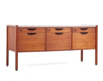 Jens Risom Mid Century Walnut and Leather Top Credenza - mcm