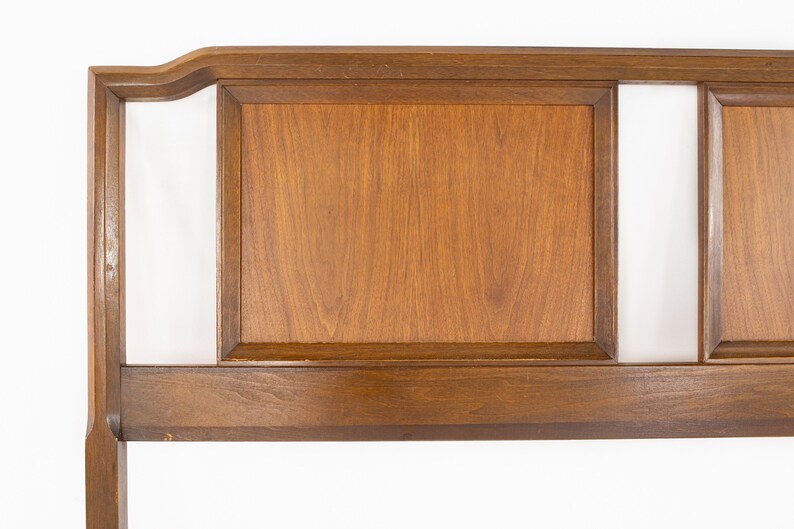 United Furniture Mid Century Walnut and Cane Queen Headboard mcm image 6