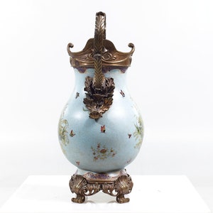 Bronze and Ceramic Light Blue Vase mcm image 4