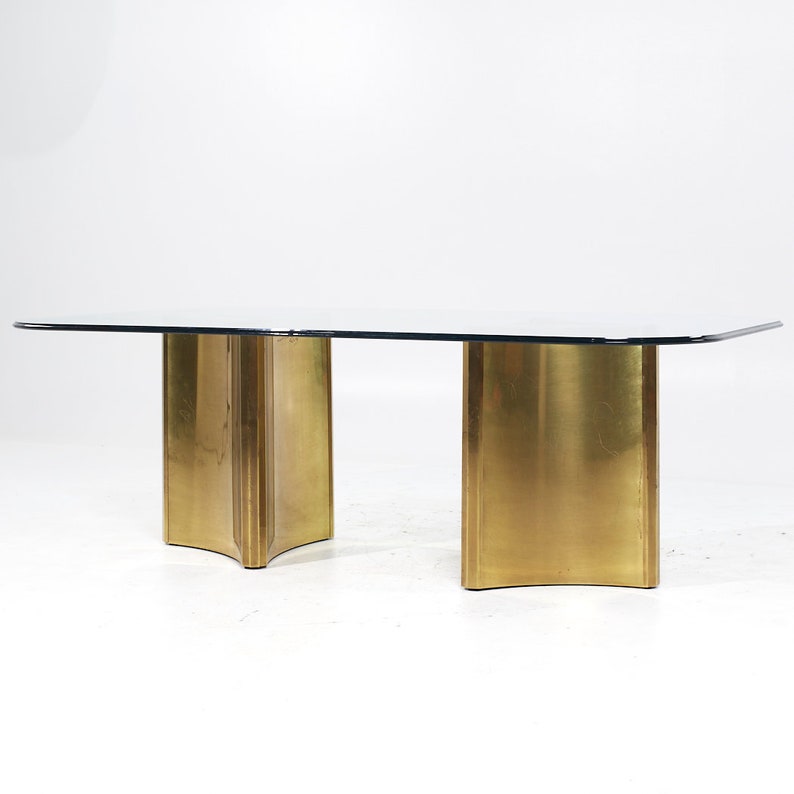 Mastercraft Mid Century Brass and Glass Pedestal Table mcm image 3