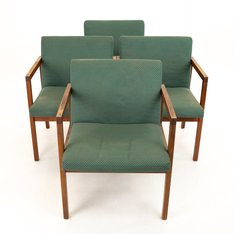 Mid Century Walnut Armchairs Set of 4 mcm image 2