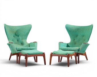 Adrian Pearsall for Craft Assoc. 2231 Walnut Lounge Chairs - Pair with Ottomans - mcm