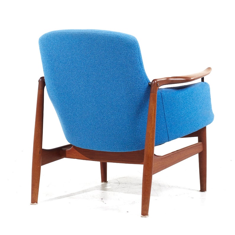Finn Juhl for Niels Vodder NV-53 Mid Century Blue Chairs Pair mcm image 8