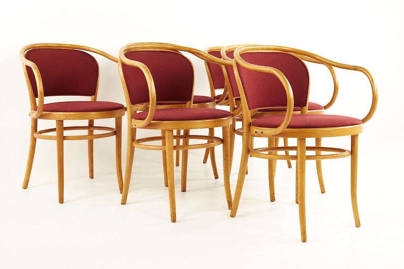 Le Corbusier For Thonet Mid Century Bentwood Dining Chairs Set of 6 mcm image 1