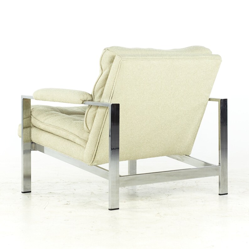 Milo Baughman Style Mid Century Italian Flatbar Lounge Chairs Pair mcm image 7