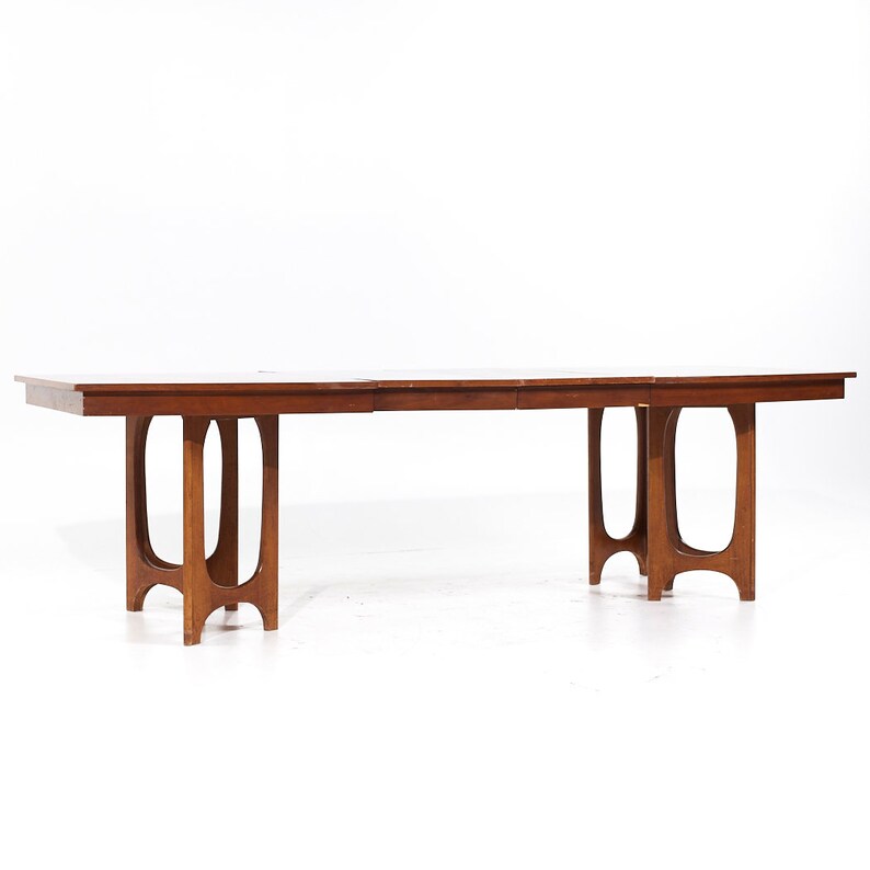 Young Manufacturing Mid Century Walnut Expanding Dining Table with 2 Leaves mcm image 8