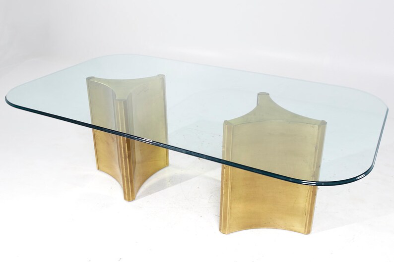 Mastercraft Mid Century Brass and Glass Pedestal Table mcm image 9