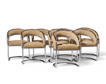 Giotto Stoppino Style Mid Century Chrome Dining Chairs - Set of 8 - mcm