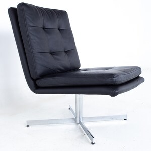 Mid Century Black Leather and Chrome Slipper Lounge Chair mcm image 4