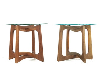 Adrian Pearsall Mid Century Walnut and Glass Side Tables - Pair - mcm