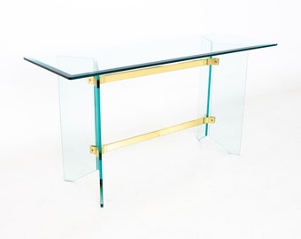 Pace Mid Century Brass and Glass Foyer Entry Console Table - mcm