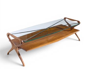 Cesare Lacca Style Mid Century Italian Walnut and Brass Coffee Table - mcm