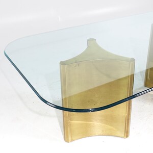 Mastercraft Mid Century Brass and Glass Pedestal Table mcm image 6