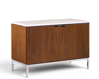 Florence Knoll Mid Century Walnut and Marble Credenza - mcm