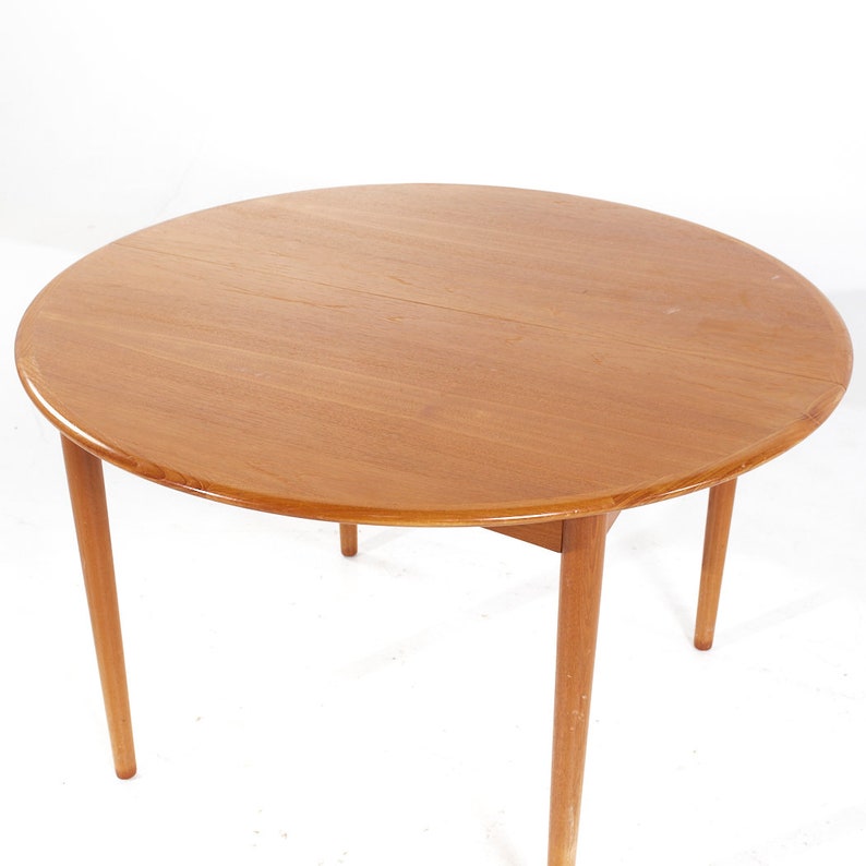 William Watting Style Mid Century Danish Teak Expanding Dining Table with 2 Leaves mcm image 6