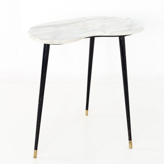 Italian Carrera Marble Mid Century Modern Kidney Console Foyer Etsy