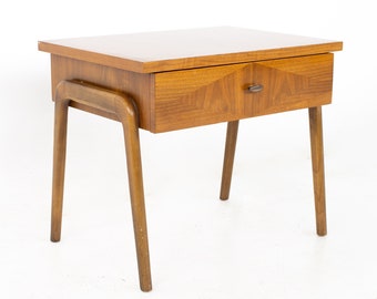 Lane Harlequin Mid Century Inlaid Walnut Side Table Nightstand - mcm