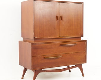 Albert Parvin Style Mid Century Walnut Gentlemans Highboy Dresser - mcm