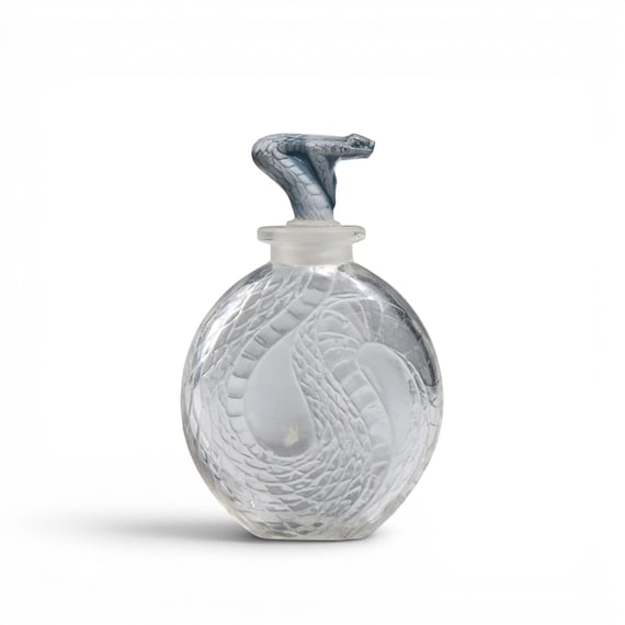 René Lalique Serpent Blue Glass Perfume Bottle