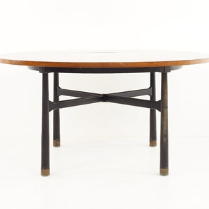 Harvey Probber Mid Century Round Ebonized Walnut Terrazzo and Brass Dining Table mcm image 5