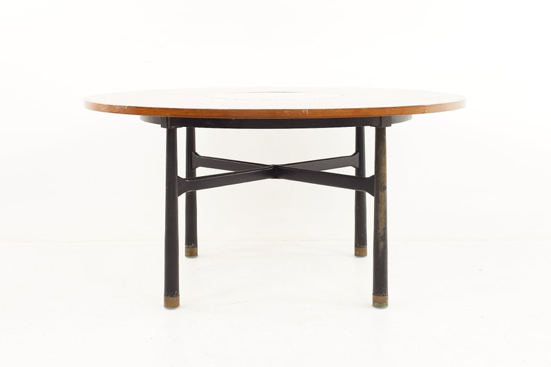 Harvey Probber Mid Century Round Ebonized Walnut Terrazzo and Brass Dining Table mcm image 5